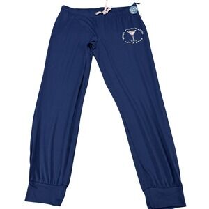 Life is Good Sleep Mens Large Navy Blue Drinks Well With Others Jogger Pants NEW